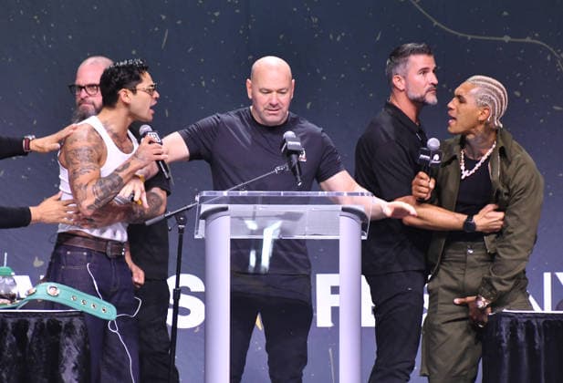 NEW YORK, NY - JULY 18: Ryan Garcia, Dana White and Conor Benn pictured during Zuffa Boxing Press Conference on day 3 of Fanatics Fest NYC on July 18, 2026 at Javits Center in New York City. Copyright: xmpi099 MediaPunchx
