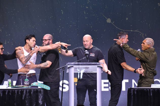 NEW YORK, NY - JULY 18: Ryan Garcia, Dana White and Conor Benn pictured during Zuffa Boxing Press Conference on day 3 of Fanatics Fest NYC on July 18, 2026 at Javits Center in New York City. Copyright: xmpi099 MediaPunchx