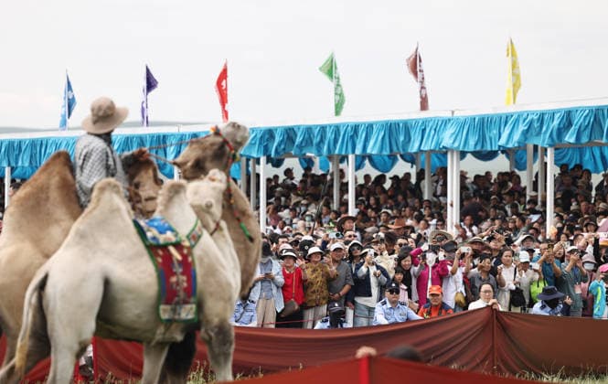 XILINGOL, CHINA - JULY 18: General view of the opening ceremony of the 36th Naadam festival on July 18, 2026 in Xilingol League, Inner Mongolia Autonomous Region of China. The Naadam festival kicked off here on July 18. Naadam, usually held in mid-summer and sometimes in winter in pastoral areas of Inner Mongolia, means games in the Mongolian language. It often comprises wrestling, archery, and horse racing, also known as the Three Games of Men.  Copyright: xVCGx 111655158210