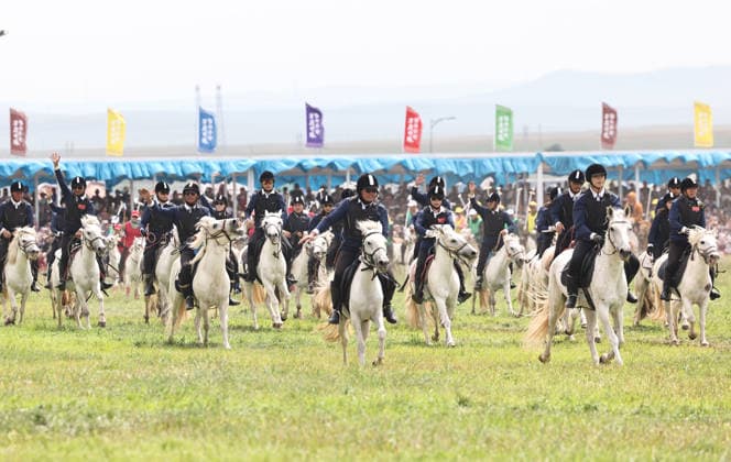XILINGOL, CHINA - JULY 18: General view of the opening ceremony of the 36th Naadam festival on July 18, 2026 in Xilingol League, Inner Mongolia Autonomous Region of China. The Naadam festival kicked off here on July 18. Naadam, usually held in mid-summer and sometimes in winter in pastoral areas of Inner Mongolia, means games in the Mongolian language. It often comprises wrestling, archery, and horse racing, also known as the Three Games of Men.  Copyright: xVCGx 111655158206