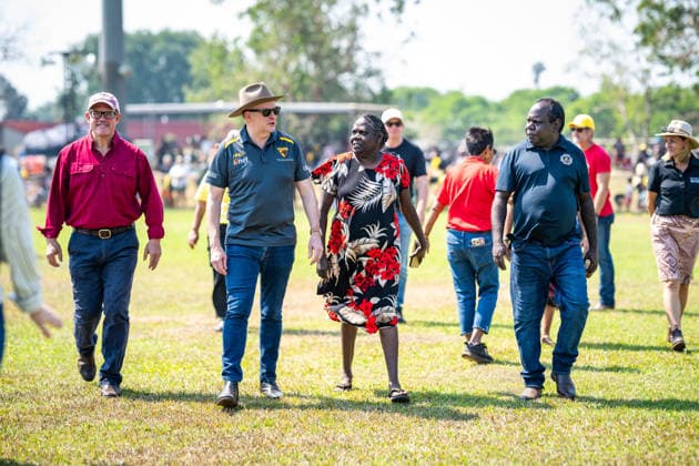 ANTHONY ALBANESE TIWI ISLANDS VISIT, Australian Prime Minister Anthony Albanese walks onto the field at Stanley Tipiloura Oval on Bathurst Island, Northern Territory, Sunday, July 19, 2026. ( NO ARCHIVING BATHURST ISLAND NORTHERN TERRITORY AUSTRALIA  Copyright: xPATCHxCLAPPx 20260719166809336094