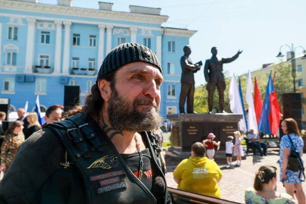 RUSSIA, VOLOGDA REGION - JULY 19, 2026: Alexander Khirurg Zaldostanov, President of the Night Wolves Motorcycle Club, attends a ceremony to unveil a monument to Soviet leader Joseph Stalin (1878-1953) and metallurgist Ivan Bardin (1883-1960) amid improvements to a garden square at the intersection of Victory Avenue, Metallurgov and Stalevarov Streets in Cherepovets, west of Vologda. Vladimir Smirnov TASS  95210855