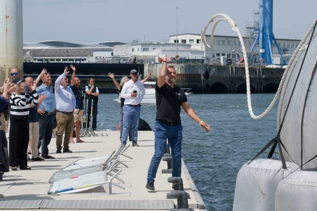DEPARTURE FROM THE TARA POLAR STATION IN LORIENT PHOTOPQR WEST FRANCE Thierry Creux Lorient July 19, 2026 Lorient, Morbihan, July 19, 2026 Departure from the Tara Polar Station at the Quai du Péristyle in Lorient, heading for Norwayto retrieve equipment; then, in early September, it will land on the Arctic ice for an initial mission to study the waters and the atmosphere, serving as a permanent observatory until the end of 2027. About ten expeditions will follow. Two teams will take turns—one for the 8-month winter, 9 months, and one for the summer. Photo: Romain Troublé, director of the foundation, cuts the final mooring line. Photo: Thierry Creux, Ouest France. Lorient, France, July 19, 2026 The Tara Polar Station prepares to depart on i  Copyright: xPHOTOPQR OUESTxFRANCE MAXPPPxThierryxCreuxx 20260719OFR8353 20260719OFR8353