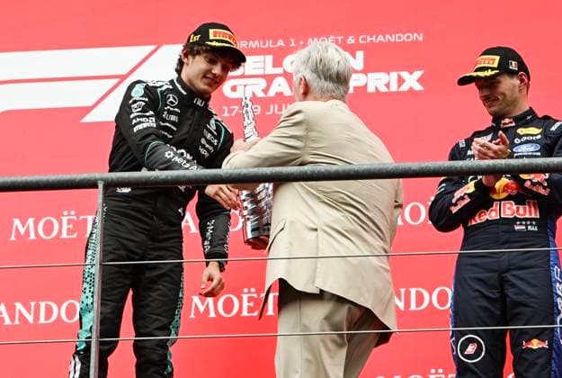 The King Visits The Formula 1 Belgian Grand Prix SPA-FRANCORCHAMPS, BELGIUM - JULY 19 : After the race, the King presents the trophy to the winner. Kimmy Antonelli. King Philippe attends the Formula 1 Belgian Grand Prix at the Spa-Francorchamps circuit. The King visits the paddock and the team facilities of Mercedes-AMG and Ferrari. He speaks with various drivers and members of the technical teams..After the race,.on July 19, 2026 in Spa-Francorchamps, Belgium, 19 07 2026 Spa-Francorchamps Belgium  Copyright: xBertxVanxDenxBrouckex