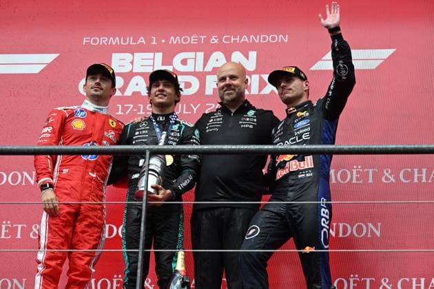 The King Visits The Formula 1 Belgian Grand Prix SPA-FRANCORCHAMPS, BELGIUM - JULY 19 : The Trophy s are for Kimmi Antonelli (1) Charles Leclerq (2) and Max Verstappen (3)King Philippe attends the Formula 1 Belgian Grand Prix at the Spa-Francorchamps circuit. The King visits the paddock and the team facilities of Mercedes-AMG and Ferrari. He speaks with various drivers and members of the technical teams..After the race,.on July 19, 2026 in Spa-Francorchamps, Belgium, 19 07 2026 Spa-Francorchamps Belgium  Copyright: xBertxVanxDenxBrouckex