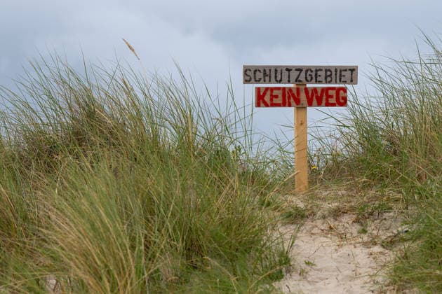 Hörnum auf Sylt 19.07.2026, Hörnum --- Ein Schild markiert ein Schutzgebiet in den Dünen von Hörnum auf Sylt. Besucher sollen die empfindliche Natur nicht betreten. Hörnum Schleswig-Holstein Deutschland *** Hörnum on Sylt, July 19, 2026. A sign marks a protected area in the dunes of Hörnum on Sylt. Visitors are asked not to enter this sensitive natural area. Hörnum, Schleswig-Holstein, Germany
