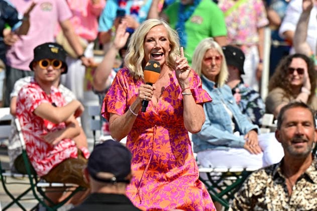 ZDF - Fernsehgarten. Fernsehmoderatorin Andrea Kiwi Kiewel während der ZDF - Unterhaltungsshow Fernsehgarten am 19.07.2026 in Mainz. 20260719MWI134671 *** ZDF Fernsehgarten TV host Andrea Kiwi Kiewel during the ZDF entertainment show Fernsehgarten on July 19, 2026, in Mainz 20260719MWI134671