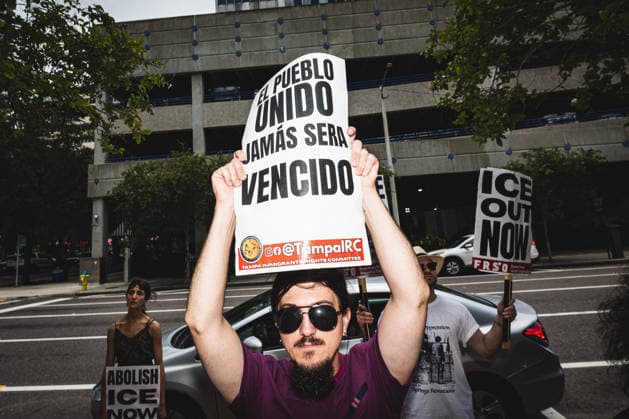 July 19, 2026, Tampa, Florida, USA: Following the recent killings of two people, LORENZO SALGADO ARAUJO in Houston, Texas and JOHAN SEBASTIAN DURAN GUERRERO in Biddeford, Maine members of the Tampa Immigrant Rights Committee staged an emergency protest to show solidarity with all those affected. Tampa USA  - ZUMAd256 20260719_znp_d256_002 Copyright: xDavexDeckerx