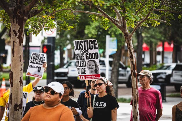 July 19, 2026, Tampa, Florida, USA: Following the recent killings of two people, LORENZO SALGADO ARAUJO in Houston, Texas and JOHAN SEBASTIAN DURAN GUERRERO in Biddeford, Maine members of the Tampa Immigrant Rights Committee staged an emergency protest to show solidarity with all those affected. Tampa USA - ZUMAd256 20260719_znp_d256_012 Copyright: xDavexDeckerx