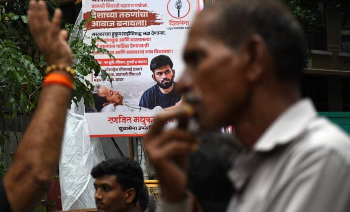 July 19, 2026, Mumbai, Maharashtra, India: A poster of Cockroach Janata Party (CJP) founder Abhijeet Dipke (R) along with climate activist and education reformer Sonam Wangchuk (L) is seen during a demonstration. Climate activist and education reformer Sonam Wangchuk went on a indefinite hunger strike at Delhi s Jantar Mantar to protest against the Indian government and demand the resignation of Indian Education Minister Dharmendra Pradhan following massive exam irregularities and paper leaks in medical entrance exams. Mumbai India - ZUMAs197 20260719_aaa_s197_227 Copyright: xAshishxVaishnavx