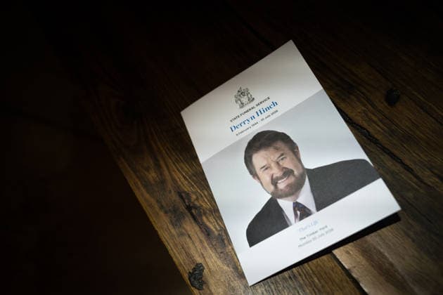 DERRYN HINCH STATE FUNERAL, The order of service booklet during a State Funeral Service for Derryn Hinch at the Timber Yard, Melbourne, Monday, July 20, 2026. . Outspoken media figure and former senator Derryn Hinch has died at the age of 82 after a long and public health battle. ( NO ARCHIVING MELBOURNE VICTORIA AUSTRALIA  Copyright: xCHRISTOPHERxHOPKINSx 20260720161697172483