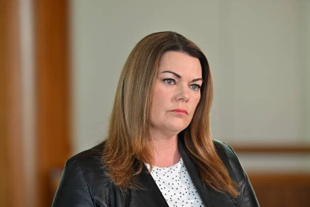 SARAH HANSON YOUNG PRESSER, Greens Senator Sarah Hanson-Young speaks to journalists at a press conference at Parliament House in Canberra, Monday, July 20, 2026. ( NO ARCHIVING CANBERRA AUSTRALIAN CAPITAL TERRITORY AUSTRALIA  Copyright: xMICKxTSIKASx 20260720145568385301