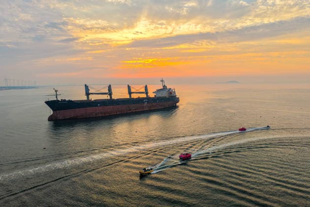 WEIHAI, CHINA - JULY 19: A view of the stranded Blueways ship against the sunset glow on July 19, 2026 in Weihai, Shandong Province of China. The vessel was stranded off the coast of Weihai and has become a popular spot for visitors.  Copyright: xVCGx 111655336154