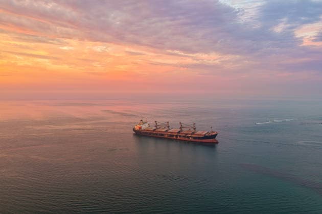 WEIHAI, CHINA - JULY 19: A view of the stranded Blueways ship against the sunset glow on July 19, 2026 in Weihai, Shandong Province of China. The vessel was stranded off the coast of Weihai and has become a popular spot for visitors.  Copyright: xVCGx 111655336155