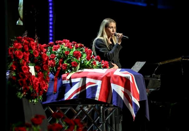 DERRYN HINCH STATE FUNERAL, Ellie O Connell during a State Funeral Service for Derryn Hinch at the Timber Yard, Melbourne, Monday, July 20, 2026. . Outspoken media figure and former senator Derryn Hinch has died at the age of 82 after a long and public health battle. ( NO ARCHIVING MELBOURNE VICTORIA AUSTRALIA  Copyright: xEDDIExJIMx 20260720143014817167