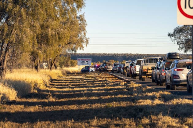 CLOSE PINE GAP PROTEST ALICE SPRINGS, Hundreds of protesters convoy during the three-day Close Pine Gap symposium in Alice Springs, Northern Territory, Monday, July 20, 2026. Those gathered are calling for the closure of the US military intelligence base Pine Gap, for an end to the US alliance, and for the sacred land the base occupies to be returned to Arrernte custodians, who never consented to the base. ( NO ARCHIVING ALICE SPRINGS NORTHERN TERRITORY AUSTRALIA  Copyright: xRHETTxHAMMERTONx 20260720130800692965