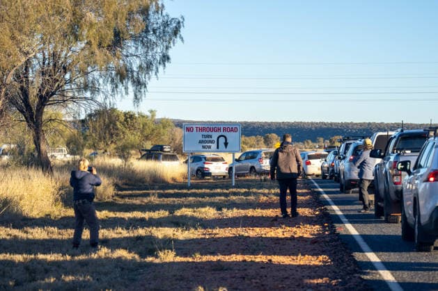 CLOSE PINE GAP PROTEST ALICE SPRINGS, Hundreds of protesters convoy during the three-day Close Pine Gap symposium in Alice Springs, Northern Territory, Monday, July 20, 2026. Those gathered are calling for the closure of the US military intelligence base Pine Gap, for an end to the US alliance, and for the sacred land the base occupies to be returned to Arrernte custodians, who never consented to the base. ( NO ARCHIVING ALICE SPRINGS NORTHERN TERRITORY AUSTRALIA  Copyright: xRHETTxHAMMERTONx 20260720157397763613