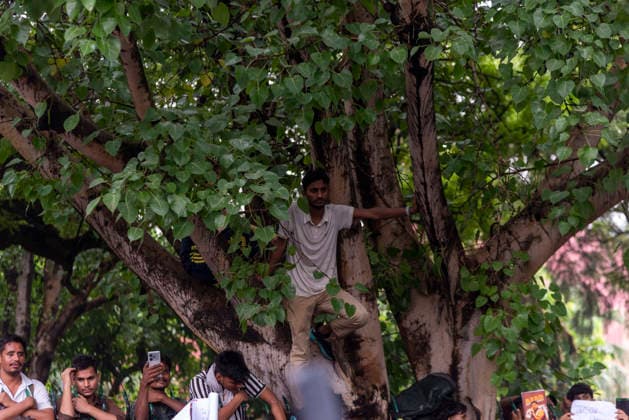 July 20, 2026, New Delhi, Delhi, India: Supporters of India s Cockroach Janta Party (CJP) gather before a march to Parliament during a protest demanding the resignation of Education Minister Dharmendra Pradhan over alleged exam paper leaks. Members of the Rapid Action Force (RAF) are deployed at the protest site near Jantar Mantar in New Delhi, India. New Delhi India - ZUMAt180 20260720_zip_t180_014 Copyright: xJaixThakurx