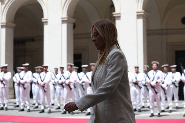IPA86840279 - Rome, Italy, July 20, 2026: Prime Minister Giorgia Meloni welcomes Portuguese Prime Minister Luis Montenegro to Palazzo Chigi for an official meeting focused on key European issues and cooperation between Italy and Portugal.  Copyright: xmarcoxiacobuccix xmarcoxiacobuccix 86840279