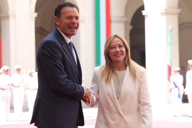 IPA86840312 - Rome, Italy, July 20, 2026: Prime Minister Giorgia Meloni welcomes Portuguese Prime Minister Luis Montenegro to Palazzo Chigi for an official meeting focused on key European issues and cooperation between Italy and Portugal.  Copyright: xmarcoxiacobuccix xmarcoxiacobuccix 86840312