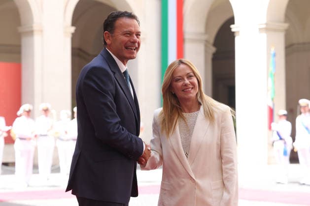 IPA86840315 - Rome, Italy, July 20, 2026: Prime Minister Giorgia Meloni welcomes Portuguese Prime Minister Luis Montenegro to Palazzo Chigi for an official meeting focused on key European issues and cooperation between Italy and Portugal.  Copyright: xmarcoxiacobuccix xmarcoxiacobuccix 86840315