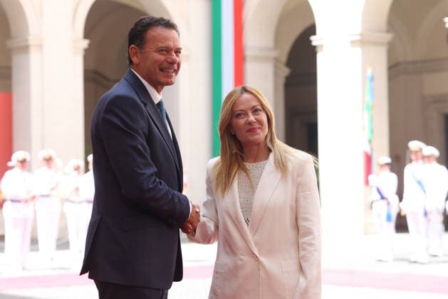 IPA86840317 - Rome, Italy, July 20, 2026: Prime Minister Giorgia Meloni welcomes Portuguese Prime Minister Luis Montenegro to Palazzo Chigi for an official meeting focused on key European issues and cooperation between Italy and Portugal.  Copyright: xmarcoxiacobuccix xmarcoxiacobuccix 86840317