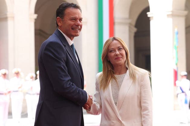 IPA86840319 - Rome, Italy, July 20, 2026: Prime Minister Giorgia Meloni welcomes Portuguese Prime Minister Luis Montenegro to Palazzo Chigi for an official meeting focused on key European issues and cooperation between Italy and Portugal.  Copyright: xmarcoxiacobuccix xmarcoxiacobuccix 86840319