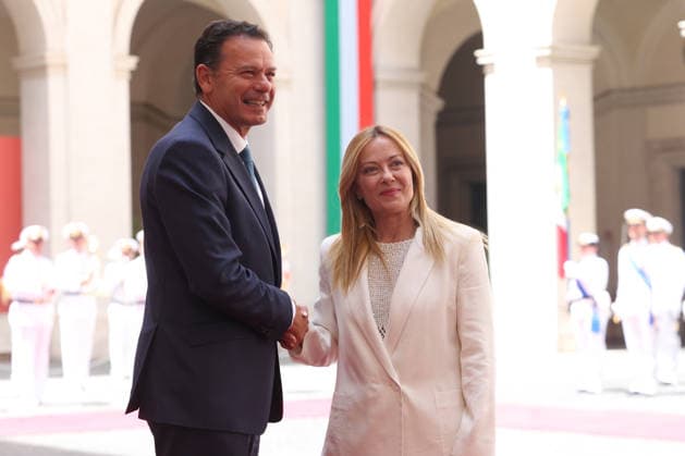 IPA86840322 - Rome, Italy, July 20, 2026: Prime Minister Giorgia Meloni welcomes Portuguese Prime Minister Luis Montenegro to Palazzo Chigi for an official meeting focused on key European issues and cooperation between Italy and Portugal.  Copyright: xmarcoxiacobuccix xmarcoxiacobuccix 86840322