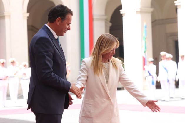 IPA86840326 - Rome, Italy, July 20, 2026: Prime Minister Giorgia Meloni welcomes Portuguese Prime Minister Luis Montenegro to Palazzo Chigi for an official meeting focused on key European issues and cooperation between Italy and Portugal.  Copyright: xmarcoxiacobuccix xmarcoxiacobuccix 86840326