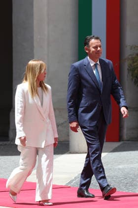 IPA86840334 - Rome, Italy, July 20, 2026: Prime Minister Giorgia Meloni welcomes Portuguese Prime Minister Luis Montenegro to Palazzo Chigi for an official meeting focused on key European issues and cooperation between Italy and Portugal.  Copyright: xmarcoxiacobuccix xmarcoxiacobuccix 86840334