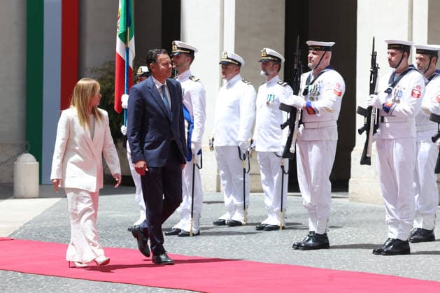 IPA86840336 - Rome, Italy, July 20, 2026: Prime Minister Giorgia Meloni welcomes Portuguese Prime Minister Luis Montenegro to Palazzo Chigi for an official meeting focused on key European issues and cooperation between Italy and Portugal.  Copyright: xmarcoxiacobuccix xmarcoxiacobuccix 86840336
