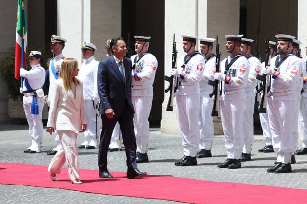 IPA86840338 - Rome, Italy, July 20, 2026: Prime Minister Giorgia Meloni welcomes Portuguese Prime Minister Luis Montenegro to Palazzo Chigi for an official meeting focused on key European issues and cooperation between Italy and Portugal.  Copyright: xmarcoxiacobuccix xmarcoxiacobuccix 86840338