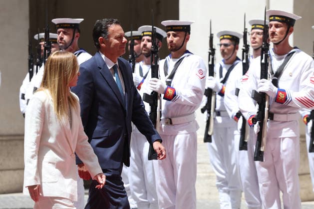 IPA86840344 - Rome, Italy, July 20, 2026: Prime Minister Giorgia Meloni welcomes Portuguese Prime Minister Luis Montenegro to Palazzo Chigi for an official meeting focused on key European issues and cooperation between Italy and Portugal.  Copyright: xmarcoxiacobuccix xmarcoxiacobuccix 86840344