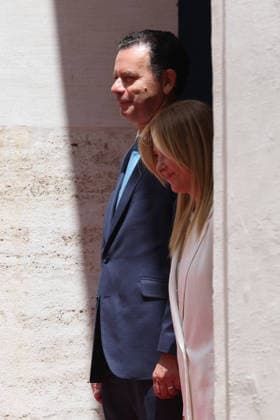 IPA86840348 - Rome, Italy, July 20, 2026: Prime Minister Giorgia Meloni welcomes Portuguese Prime Minister Luis Montenegro to Palazzo Chigi for an official meeting focused on key European issues and cooperation between Italy and Portugal.  Copyright: xmarcoxiacobuccix xmarcoxiacobuccix 86840348