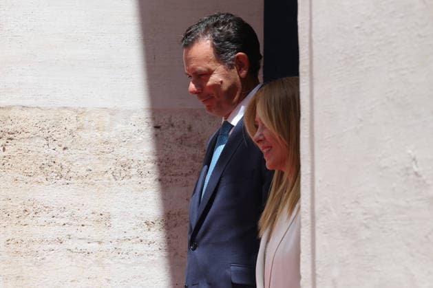 IPA86840350 - Rome, Italy, July 20, 2026: Prime Minister Giorgia Meloni welcomes Portuguese Prime Minister Luis Montenegro to Palazzo Chigi for an official meeting focused on key European issues and cooperation between Italy and Portugal.  Copyright: xmarcoxiacobuccix xmarcoxiacobuccix 86840350