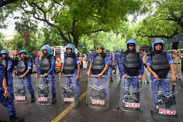 Rapid Action Force (RAF) at Raisina Road, Parliament Street and Jantar Mantar, as security has been heightened New Delhi, Jul 20 (ANI): Rapid Action Force (RAF) at Raisina Road, Parliament Street and Jantar Mantar, as security has been heightened in view of the CJP s call for a March to Parliament, in New Delhi on Monday. New Delhi Delhi India Copyright: xANIx ANI_20260720045