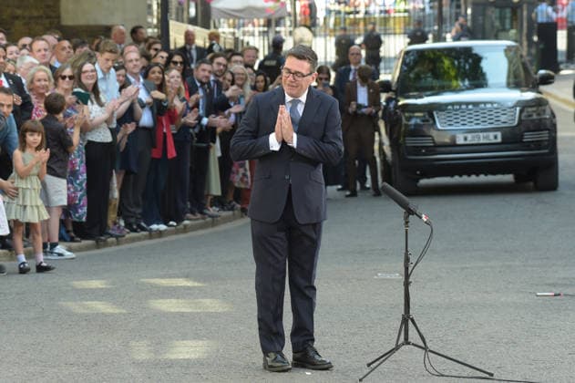 Andy Burnham Prime Minister Andy Burnham gives his first address as the 59th Prime Minister of the UK outside No10 Downing Street London UK London Westminster UK Copyright: xMartinxDaltonx Politicians_London_200726_MD_031