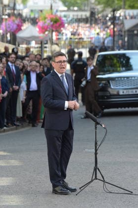 Andy Burnham Prime Minister Andy Burnham gives his first address as the 59th Prime Minister of the UK outside No10 Downing Street London UK London Westminster UK Copyright: xMartinxDaltonx Politicians_London_200726_MD_036