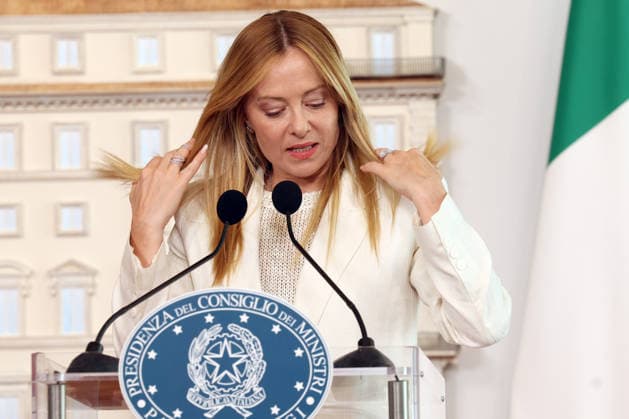 IPA86842719 - Rome, Italy, July 20, 2026: Giorgia Meloni during the joint statements by the two leaders following their meeting. Prime Minister Giorgia Meloni welcomed Portuguese Prime Minister Luis Montenegro to Palazzo Chigi for an official meeting focused on key European issues and cooperation between Italy and Portugal.  Copyright: xmarcoxiacobuccix xmarcoxiacobuccix 86842719
