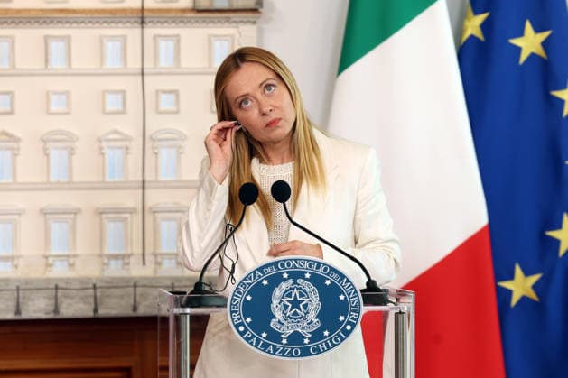 IPA86842744 - Rome, Italy, July 20, 2026: Giorgia Meloni during the joint statements by the two leaders following their meeting. Prime Minister Giorgia Meloni welcomed Portuguese Prime Minister Luis Montenegro to Palazzo Chigi for an official meeting focused on key European issues and cooperation between Italy and Portugal.  Copyright: xmarcoxiacobuccix xmarcoxiacobuccix 86842744