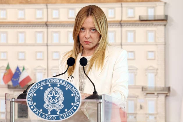 IPA86842768 - Rome, Italy, July 20, 2026: Giorgia Meloni during the joint statements by the two leaders following their meeting. Prime Minister Giorgia Meloni welcomed Portuguese Prime Minister Luis Montenegro to Palazzo Chigi for an official meeting focused on key European issues and cooperation between Italy and Portugal.  Copyright: xmarcoxiacobuccix xmarcoxiacobuccix 86842768