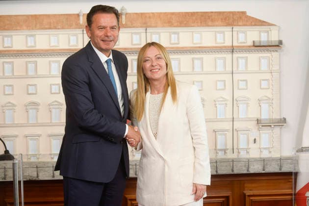 IPA86842943 - Rome, Palazzo Chigi: The Prime Minister receives the Prime Minister of Portugal. Pictured: Giorgia Meloni and Luis Montenegro  Copyright: xSTEFANOxCAROFEIx xSTEFANOxCAROFEIx xFOTOGRAMMAx 86842943
