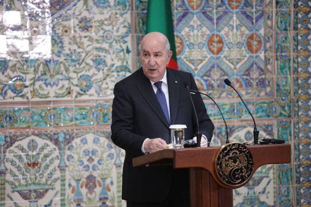 Spanish Prime Minister Pedro Sanchez in Algiers ALGIERS, ALGERIA - JULY 20: Algerian President Abdelmadjid Tebboune and Spanish Prime Minister Pedro Sanchez (not seen) hold a joint press conference during his official visit to the capital Algiers, Algeria on July 20, 2026. Stringer Anadolu Algiers Algeria. Editorial use only. Please get in touch for any other usage.  Copyright: x2026xAnadoluxStringerx