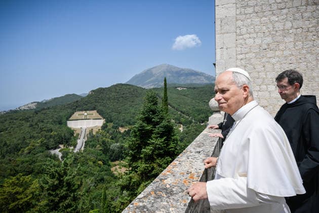 ITALY - POPE LEO XIV VISITING THE MONTECASSINO ABBEY IN CASSINO - 2026 7 20 Italy, MonteCassino , Vatican, 2026 7 20 Pope Leo XIV visiting the Montecassino Abbey in Cassino. EDITORIAL USE ONLY - NO BOOKS Copyright: xVATICANxMEDIAx