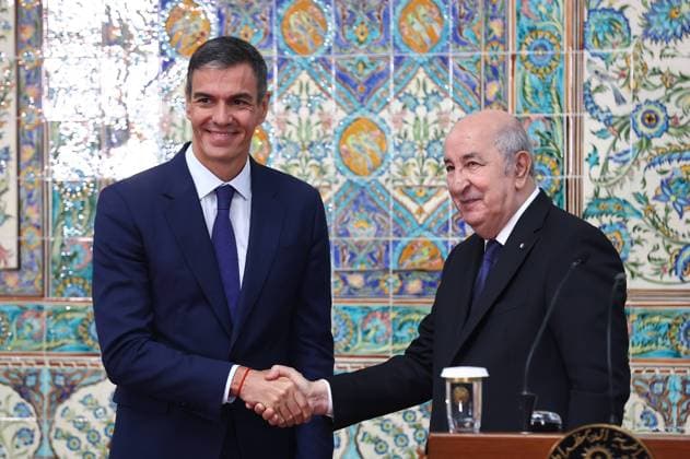 Algerian Prime Minister Sifi Ghrieb receives Spanish Prime Minister Pedro Sanchez during an official visit in Algiers, Algeria on July 20, 2026. Cordon Press  FERNANDOxCALVO