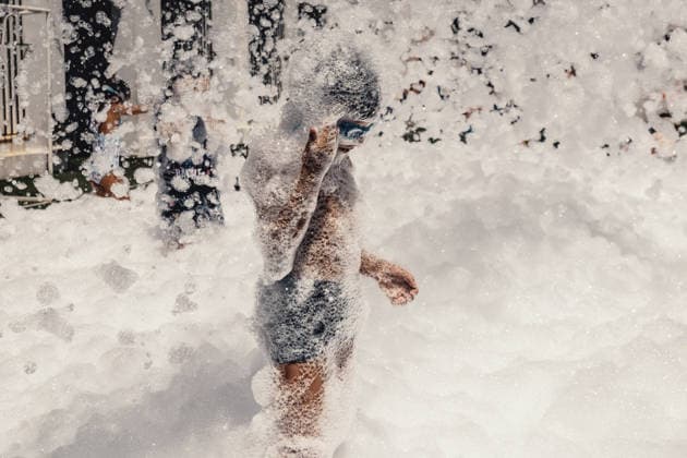 July 20, 2026, Es Mercadal, Menorca Balearic Islands, Spain: Children get covered in foam as they participate in a foam party looking for some refreshment during the traditional Sant Marti Festival in Es Mercadal Es Mercadal Spain  - ZUMAo105 20260720_fap_o105_010 Copyright: xMatthiasxOesterlex