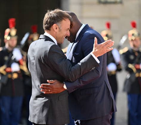 Emmanuel Macron - Brice Oligui Nguema meeting in Paris PARIS, FRANCE - JULY 20: French President Emmanuel Macron (L) welcomes Brice Oligui Nguema (R), President of Gabon, at the Elysee Presidential Palace in Paris, France on July 20, 2026. Mustafa Yalcin Anadolu Paris France. Editorial use only. Please get in touch for any other usage.  Copyright: x2026xAnadoluxMustafaxYalcinx