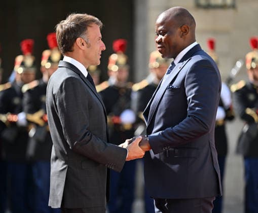Emmanuel Macron - Brice Oligui Nguema meeting in Paris PARIS, FRANCE - JULY 20: French President Emmanuel Macron (L) welcomes Brice Oligui Nguema (R), President of Gabon, at the Elysee Presidential Palace in Paris, France on July 20, 2026. Mustafa Yalcin Anadolu Paris France. Editorial use only. Please get in touch for any other usage.  Copyright: x2026xAnadoluxMustafaxYalcinx