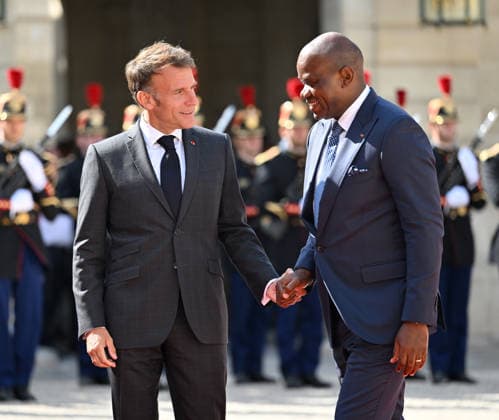 Emmanuel Macron - Brice Oligui Nguema meeting in Paris PARIS, FRANCE - JULY 20: French President Emmanuel Macron (L) welcomes Brice Oligui Nguema (R), President of Gabon, at the Elysee Presidential Palace in Paris, France on July 20, 2026. Mustafa Yalcin Anadolu Paris France. Editorial use only. Please get in touch for any other usage.  Copyright: x2026xAnadoluxMustafaxYalcinx