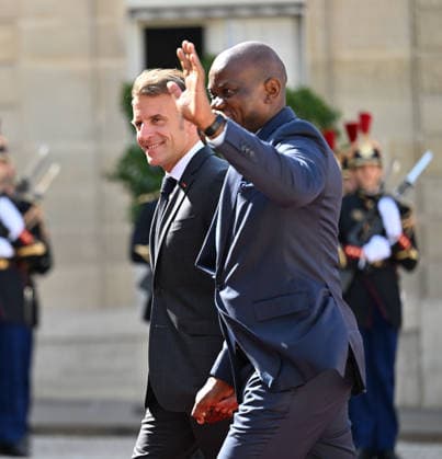 Emmanuel Macron - Brice Oligui Nguema meeting in Paris PARIS, FRANCE - JULY 20: French President Emmanuel Macron (L) welcomes Brice Oligui Nguema (R), President of Gabon, at the Elysee Presidential Palace in Paris, France on July 20, 2026. Mustafa Yalcin Anadolu Paris France. Editorial use only. Please get in touch for any other usage.  Copyright: x2026xAnadoluxMustafaxYalcinx
